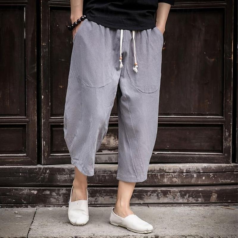 Bărbați Pantaloni de in Pantaloni de vară Pantaloni de plajă Cordon Buzunar Talie elastică Simplu Confort Respirabil Lungime gambă Zilnic Plajă Vacanță Hawaiană Boho Gri Închis 2026 - $22.99 –P12