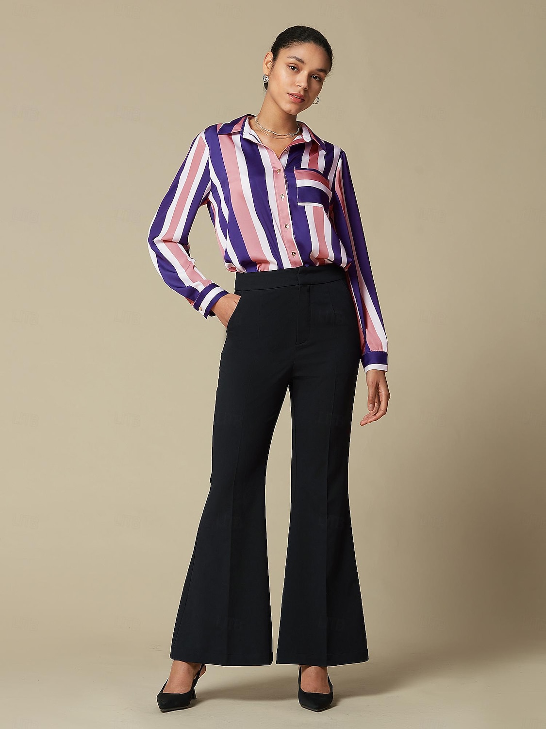 Boot-cut broek met hoge taille en elasticiteit 2025 - $64.99 –P4