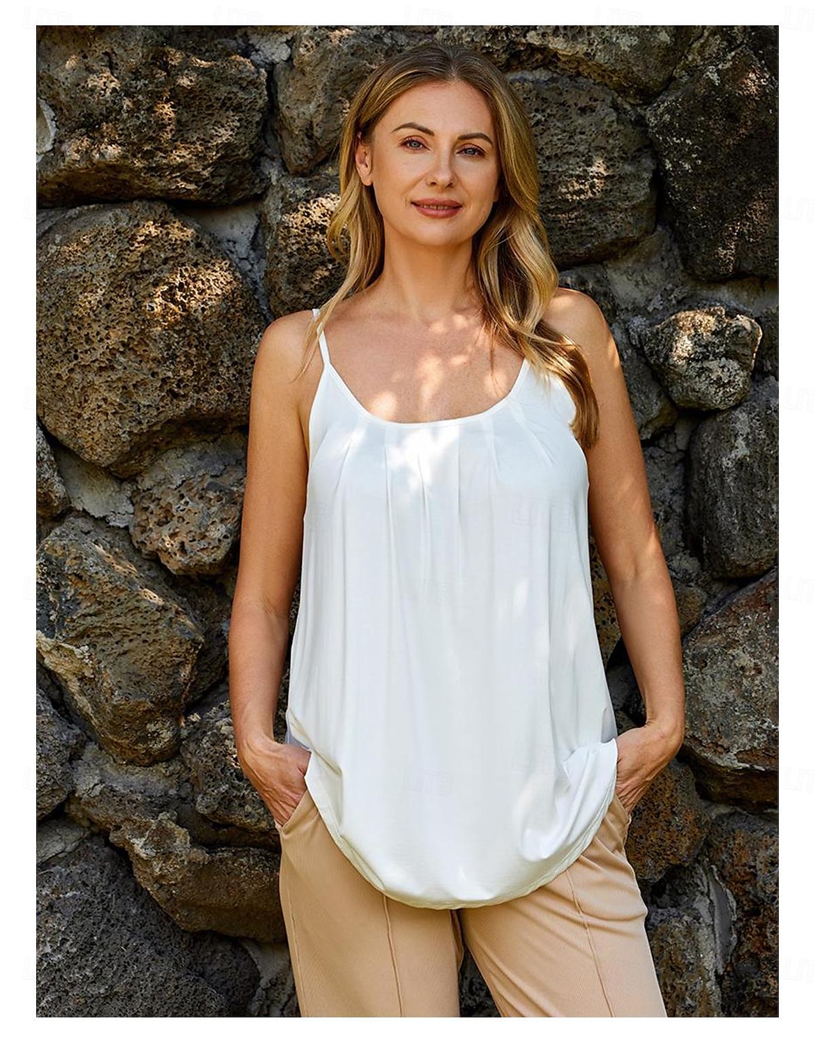 Débardeur pour femmes uni vacances hawaïen décontracté sans manches col rond hauts réguliers décontractés plage noir blanc vert clair rose vin été printemps de 2025 ? $4.99 –P7