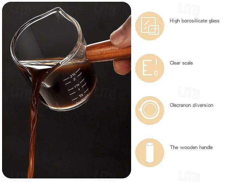 50-80ml szklana miarka do espresso z podwójnymi ustami, szklany dzbanek na mleko z drewnianym uchwytem, szklana miarka do kubków kubek 2025 - $6.99 –P5