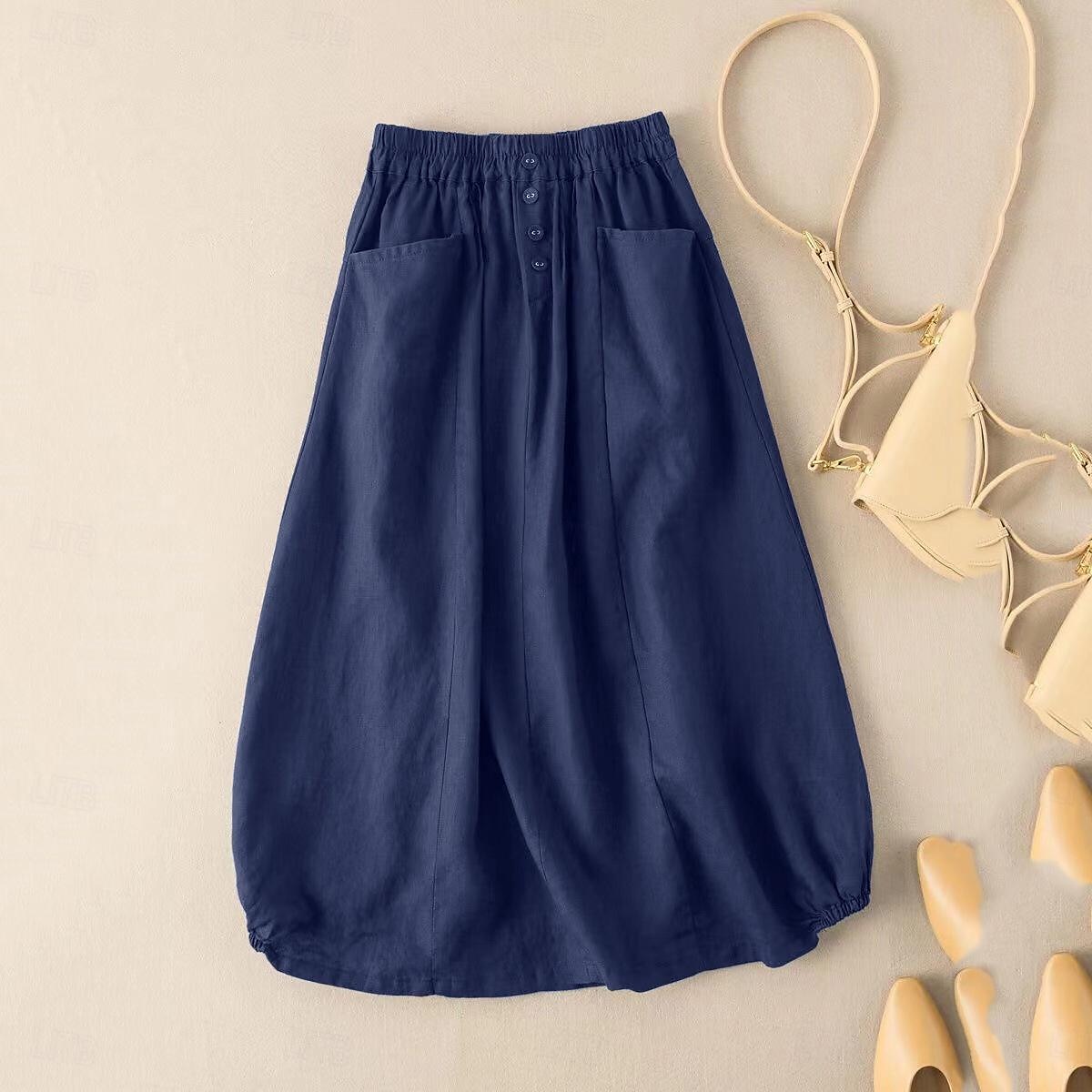 Women's Skirt A Line Basic Casual Midi High Waist Skirts Solid Colored Pocket Casual Daily Weekend Black Army Green Navy Blue Khaki Summer Cotton And Linen 2025 - $36.99 –P1