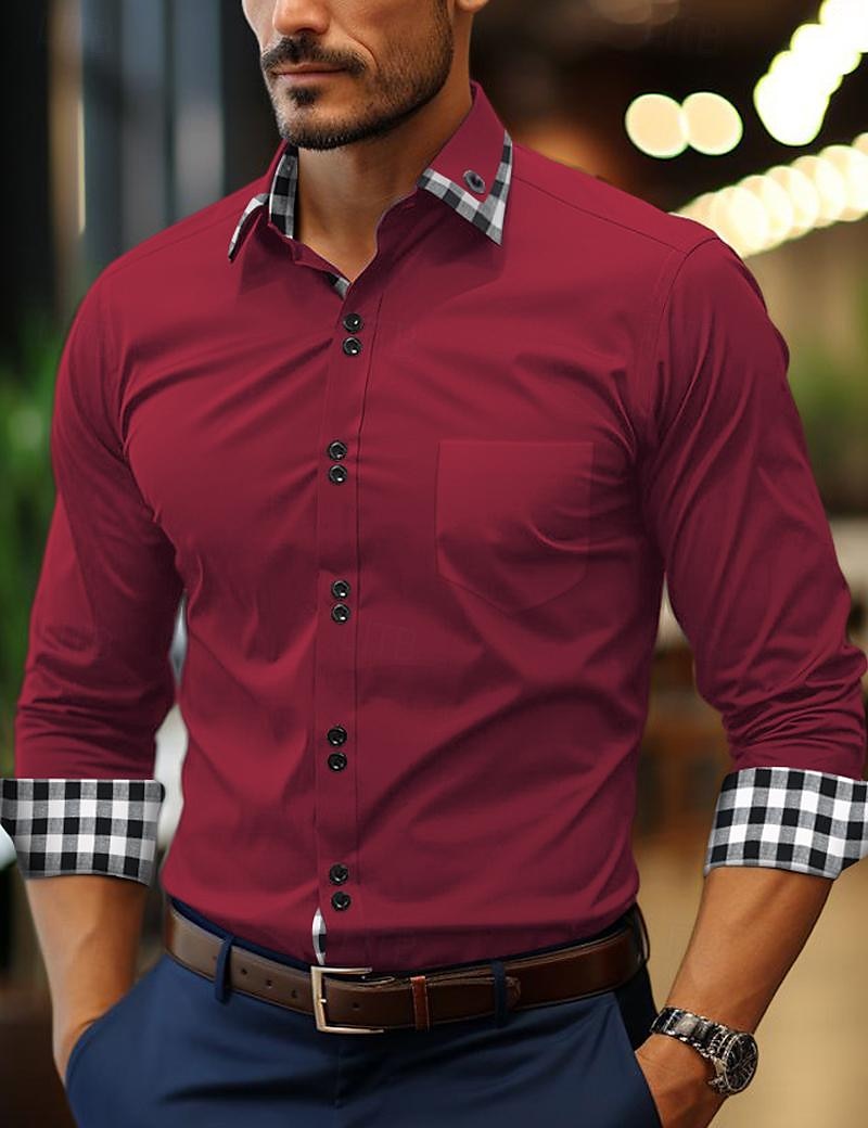Herren Hemd Sommerhemd Oberhemd Knopfhemd Lässiges Hemd Schwarz Weiß Rosa Wein Marineblau Langarm Plaid Farbblock Kargen Täglich Urlaub Patchwork Bekleidung Baumwolle Baumwollmischung Modisch 2025 - $22.99 –P6