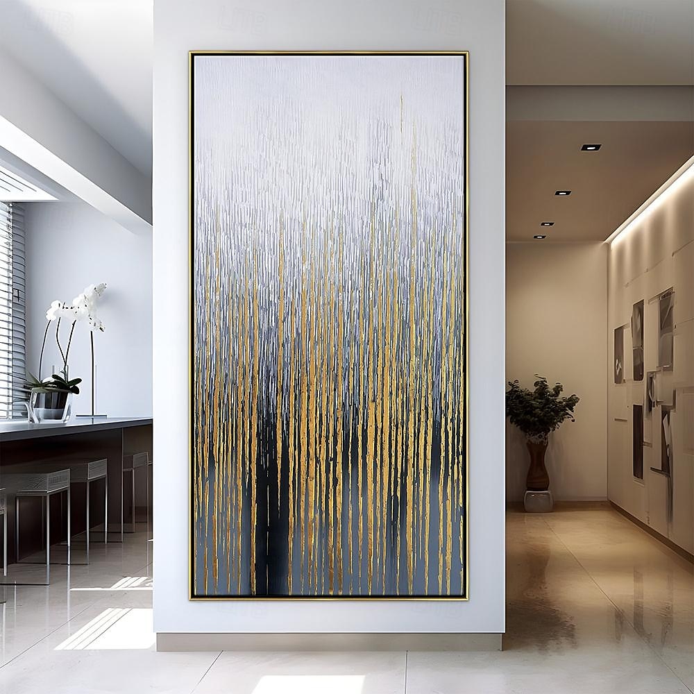 handgemaltes Wandkunst-Ölgemälde auf Leinwand – vertikales Gemälde, Wandkunst, abstraktes Gemälde, Einweihungsgeschenk – goldene Striche, Kunstwerk, Originalgemälde für Wohnzimmerdekoration 2025 - $75.99 –P2