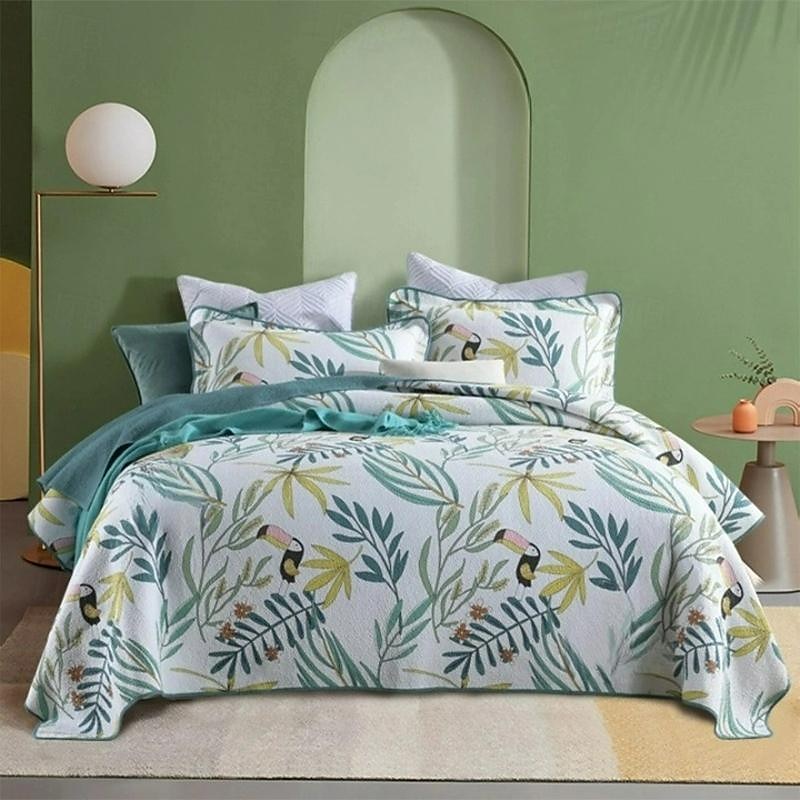Set trapunta con motivo floreale a forma di uccello in cotone 100%, set copriletto copriletto king size per tutte le stagioni, set di biancheria da letto oversize leggero del 2025 a $151.99 –P5