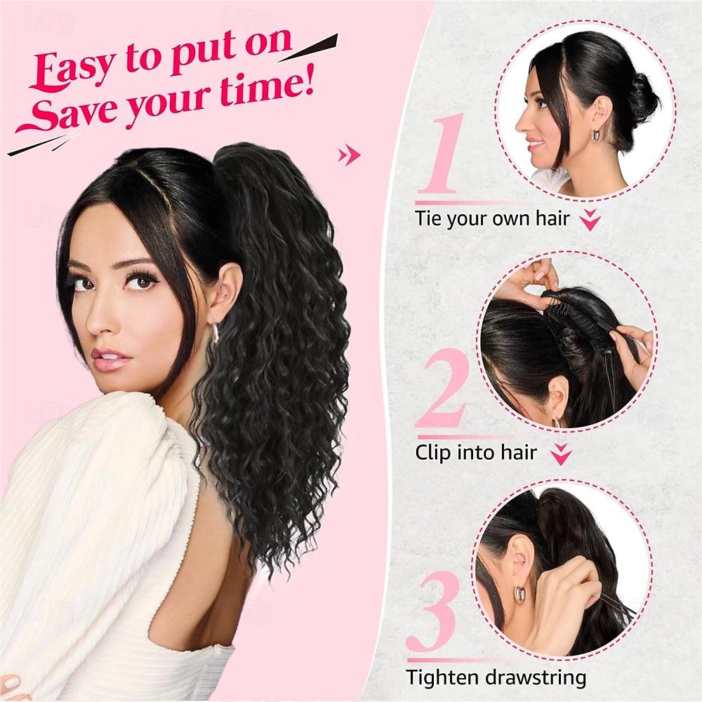 20-Inch Curly Yaki Ponytail Extension, Drawstring Synthetic Hair Amazon.com : Rafabcici Ponytail Extension with Bangs,Yaki  main image 4