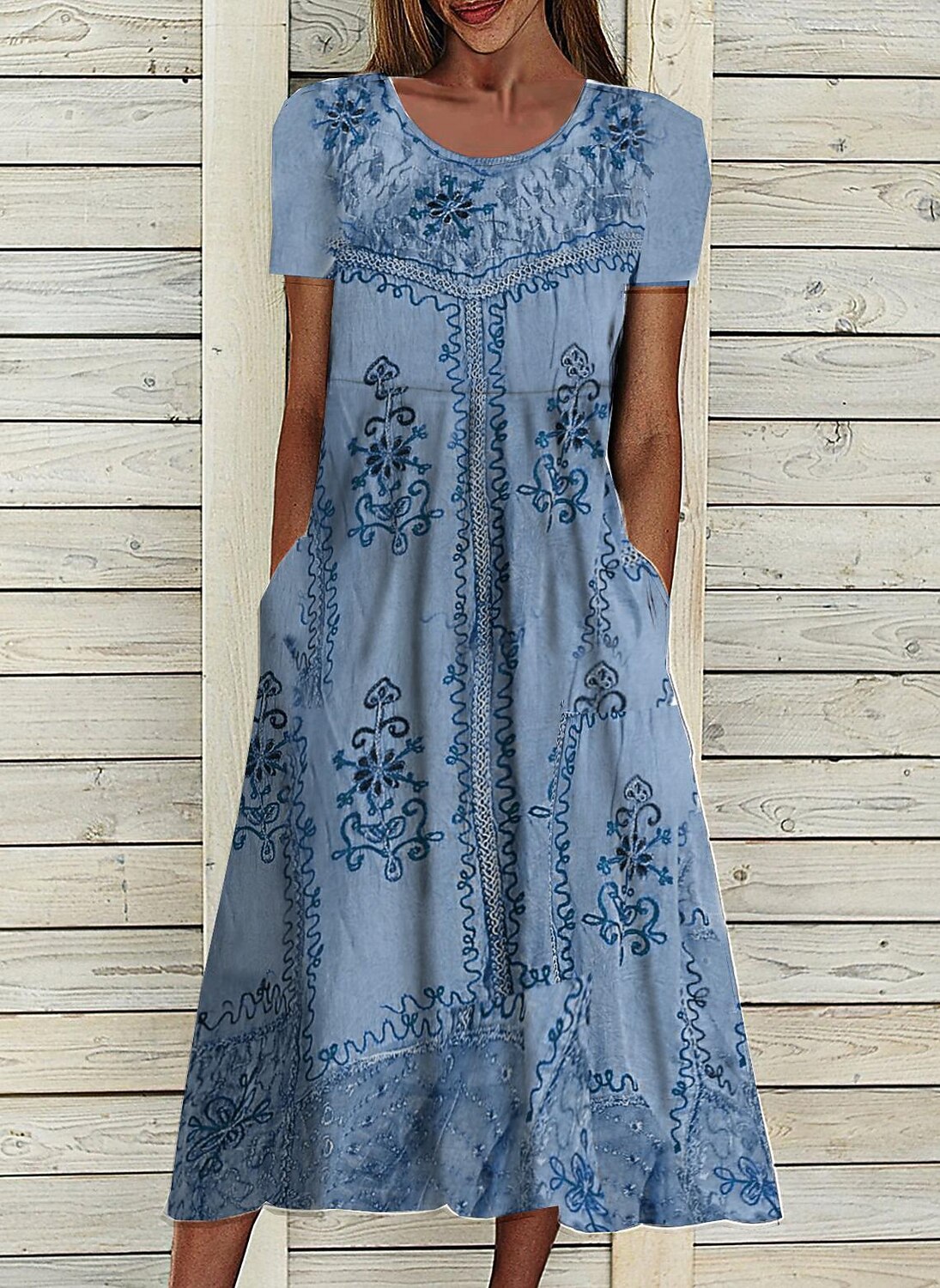 Dam Midiklänning Etnisk klänning Sommarklänning Klänning med tryck Vintage Etnisk Stam Utomhus Dagligen Datum Lös passning Blommig Stam Kortärmad Rund hals Gul Rodnande Rosa Blå Grön Sommar Vår 2025 - $46.99 -P3