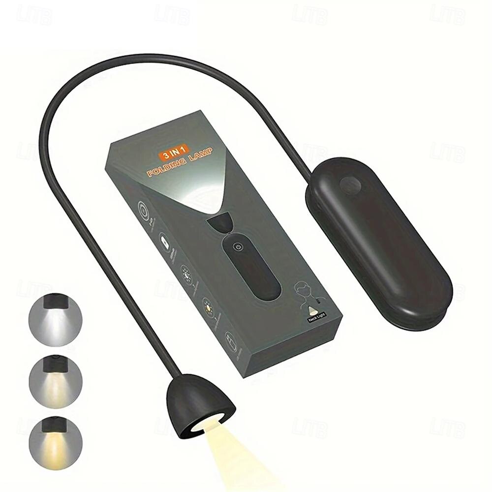 Luz de pescoço 3 em 1, lâmpada de leitura dobrável, luzes led para livros, flexível, recarregável, luz noturna, lanterna, reparo de quarto, aprendizagem, 1 peça de 2025 por $21.99 –P1