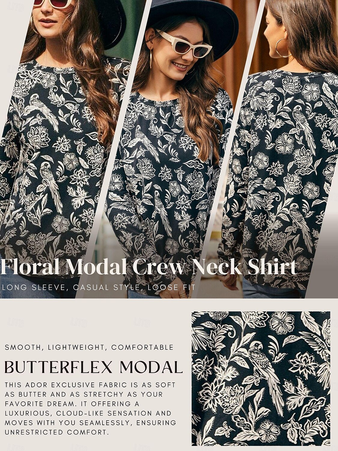 blusa camisa com estampa floral gola redonda de 2025 por $38.99 –P1