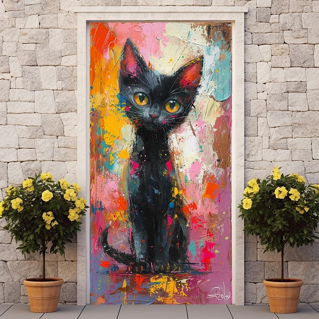 maleri katt dyr dørdeksler veggmaleri dekor dør billedvev dør gardin dekorasjon bakteppe dør banner avtakbar for inngangsdør innendørs utendørs hjemme rom dekorasjon gårdshus dekor forsyninger 2025 - $22.99 –P3
