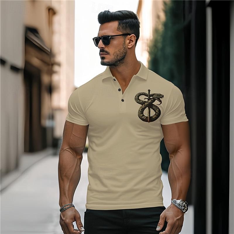 Voor heren Slang Poloshirts Golfshirt Korte mouw Poloshirt Overhemden met kraag Casual Grappig Streetwear Vakantiekleding Feestoutfits Knop 3D-afdrukken Zomer Lente Herfst Zwart Wit Khaki 2025 - $22.99 –P10