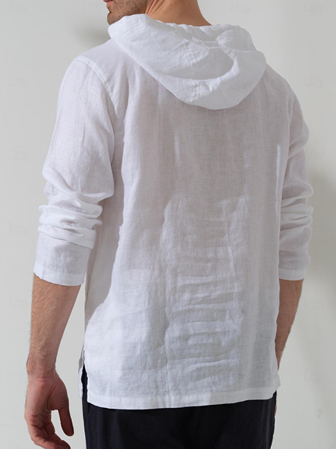 100% linnen Voor heren linnen overhemd Overhemd Strand hemd Zwart Wit Donker Marine Lange mouw Effen Capuchon Lente & Herfst Buiten Dagelijks Kleding 2025 - $50.99 –P9