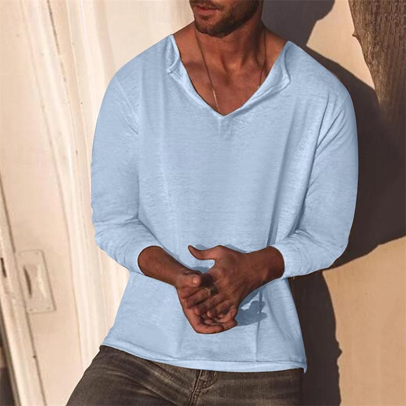 Men's T Shirt Tee Tee Top Long Sleeve Shirt Long Sleeve V Neck Spring &  Fall Plain Fashion Designer Basic Vacation Street Going out Black Sky Blue Khaki Top Tee for Men 2025 - $25.99 –P6