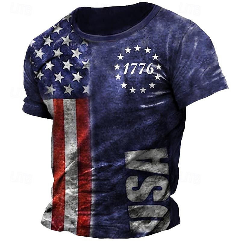 4 juli 2026 250:e minnesdagen Herrs patriotiska patriot grafisk 3D tryck amerikansk flagga veteran crew neck kortärmad T-shirt 2026 - $20.99 –P1