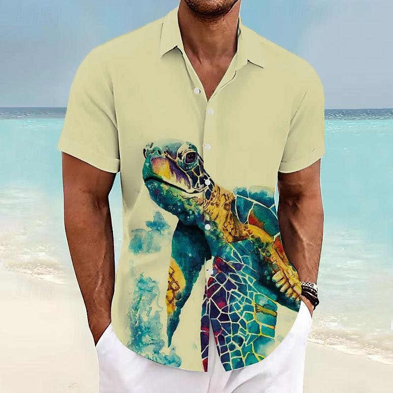 Men's Tropical Turtles Shirt Summer Hawaiian Shirt Aloha Shirt Short Sleeve Shirt Turndown Vacation Hawaiian Outdoor Vacation Hawaiian White Blue Green S M L 2025 - $24.99 –P10