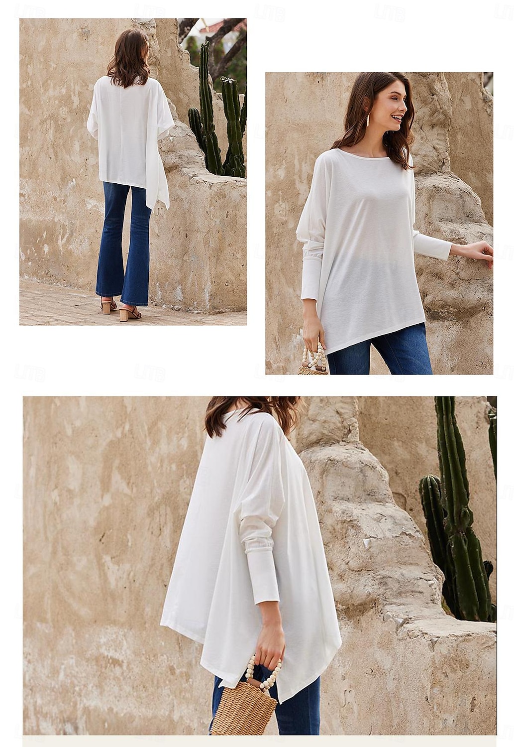 T shirt Tee Women's Darkblue Black White Solid / Plain Color Patchwork Irregular Hem Street Date Daily Classic Round Neck Regular Fit S 2025 - $38.99 –P3