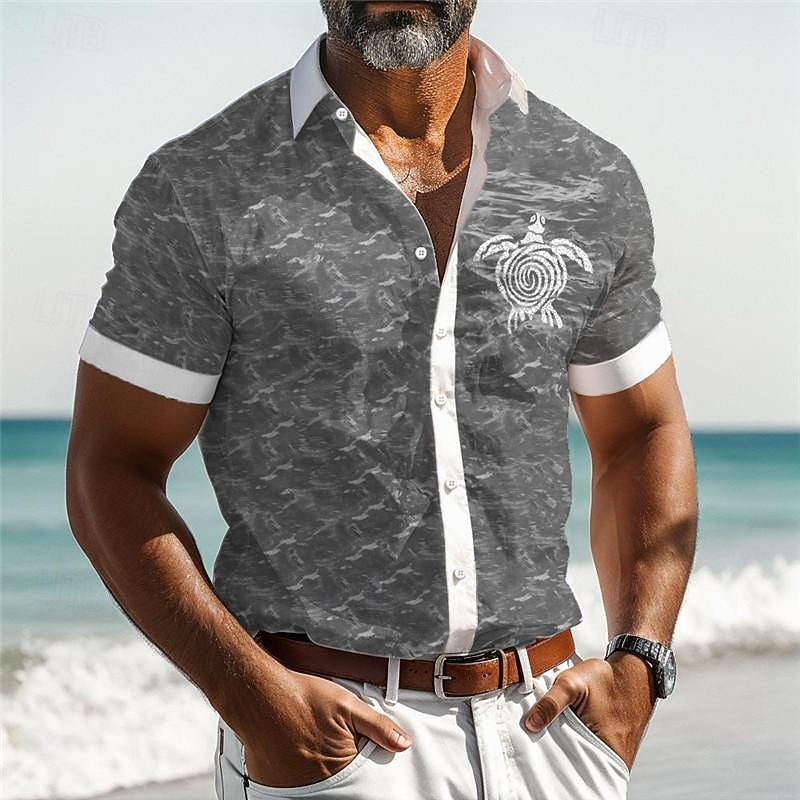 Hombre Tropical tortugas Camisa camisa hawaiana Manga Corta Camisa Cuello Vuelto Vacaciones Hawaiano Exterior Vacaciones Hawaiano Azul Verde Trébol Gris S M L 2026 - $25.99 –P5