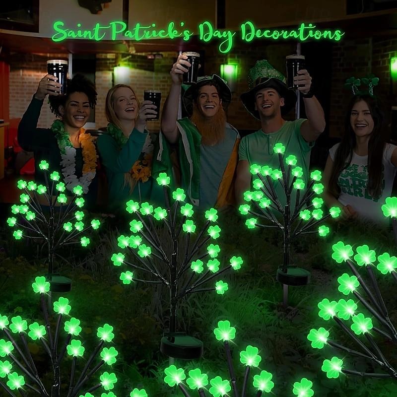 20 LED St Patricks Day Decorations Solar Shamrock Stake Lights, Outdoor Shamrock Tree Lights, With Party Gifts Decor-Solar Garden Lights, For St. Patrick's Day Outside Decoration 2026 - $19.49 –P4