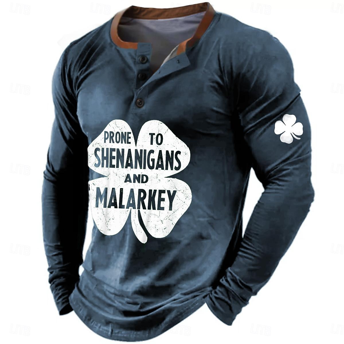 St.Patrick's Day st paddys Shamrock Men's Casual 3D Print Henley T Shirt Tee Casual Holiday T shirt Black Blue Green Long Sleeve Henley Shirt Spring & Fall Clothing Apparel S M XL XXL 3XL 2025 - $24.99 –P7
