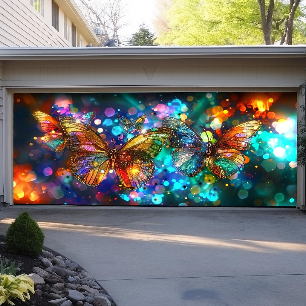 Stained Glass Butteflies Outdoor Garage Door Cover Banner Beautiful Large Backdrop Decoration for Outdoor Garage Door Home Wall Decorations Event Party Parade 2026 - $39.99 –P3