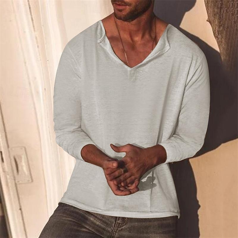Men's T Shirt Tee Tee Top Long Sleeve Shirt Long Sleeve V Neck Spring &  Fall Plain Fashion Designer Basic Vacation Street Going out Black Sky Blue Khaki Top Tee for Men 2025 - $25.99 –P7