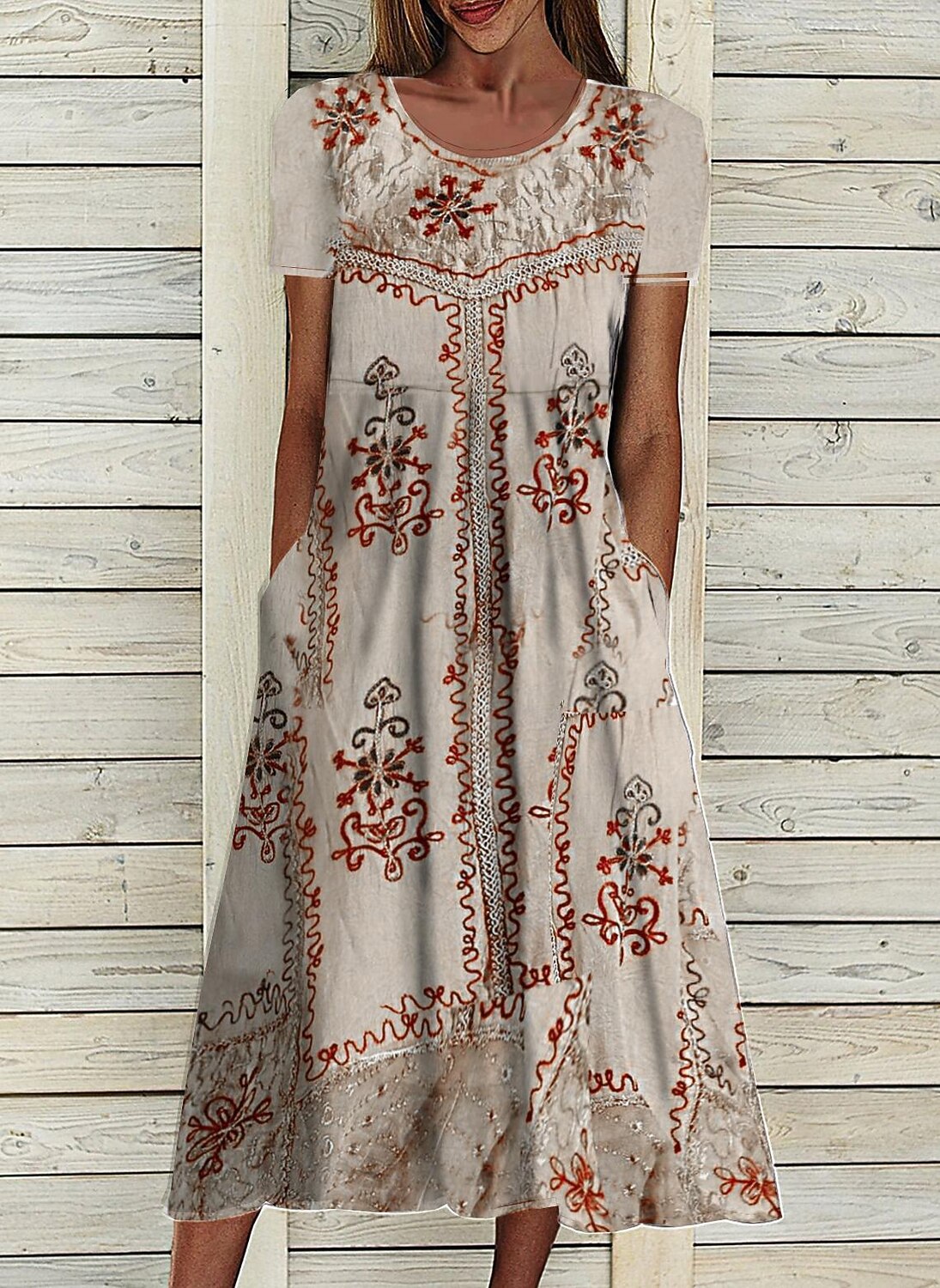 Dam Midiklänning Etnisk klänning Sommarklänning Klänning med tryck Vintage Etnisk Stam Utomhus Dagligen Datum Lös passning Blommig Stam Kortärmad Rund hals Gul Rodnande Rosa Blå Grön Sommar Vår 2025 - $46.99 -P2