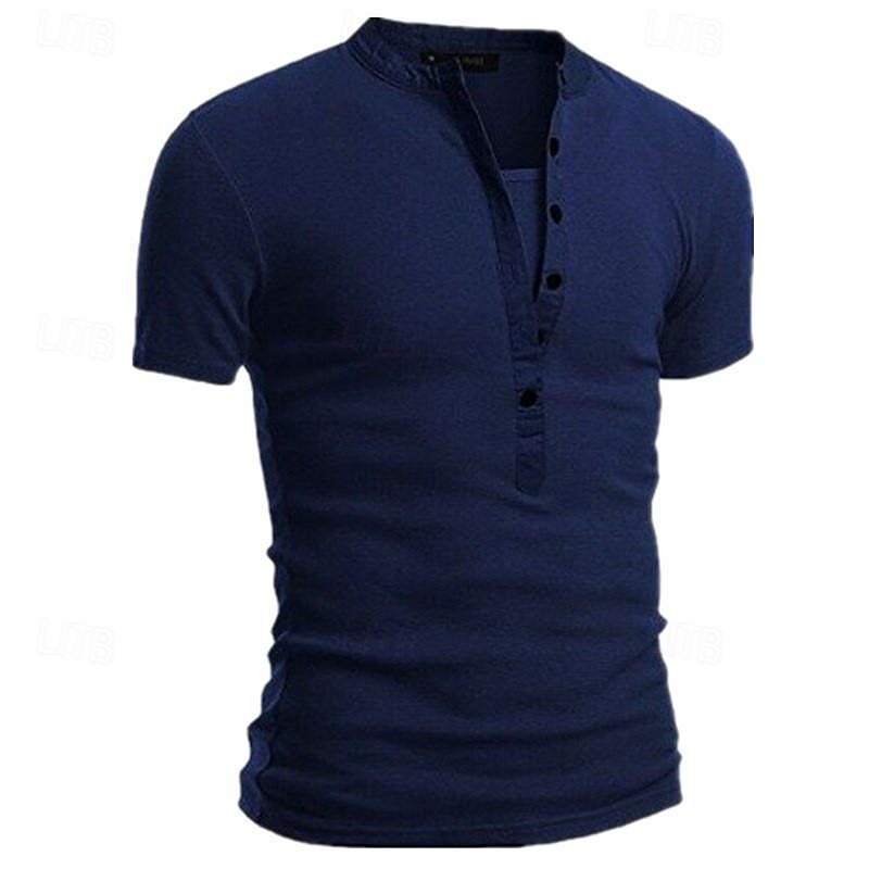 Men's Button T Shirt T Shirt Henley Shirt Tee Short Sleeve V Neck Spring & Summer Plain Fashion Designer Basic Vacation Street Going out Black White Navy Blue Top Tee for Men 2025 - $22.99 –P4