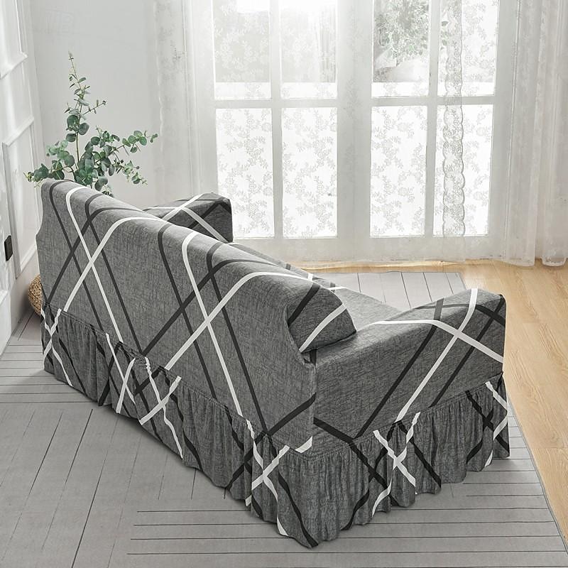 blommigt tryckt sofföverdrag stretch överdrag med kjol, mjukt slitstarkt sofföverdrag 1 st spandex tyg tvättbart möbelskydd passar fåtölj sits/lovesat/soffa/xl soffa/l form soffa 2025 - $27.99 –P6