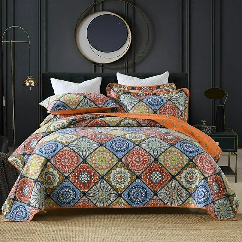 Conjunto de colcha com padrão de retalhos 100% algodão, conjunto de colcha king queen size para todas as estações, conjunto de cama boêmio leve e grande de 2025 por $151.99 –P3