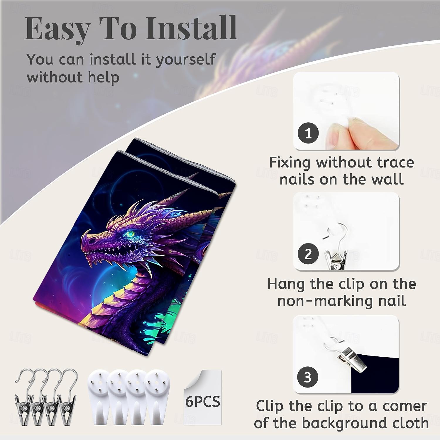 черный гобелен, реагирующий на ультрафиолет, светящийся в темноте, светящийся для вечеринок, неоновый, триповый, туманный, дракон, животное, подвесной гобелен, настенное искусство, фреска для 2025 - $23.99 –P4