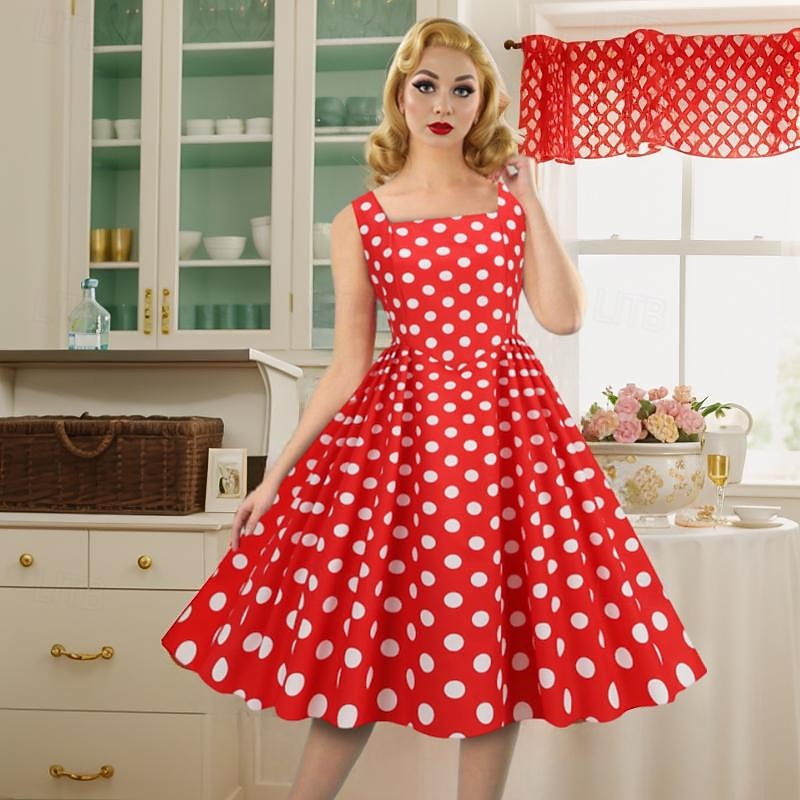 1950 Retro / vintage rockabilly Rochii Costum de petrecere Rochie Flare Buline Costume de fancy Pentru femei Petrecere / Seara Petrecerea Burlăcițelor Adulți Rochie Rochii de acasă 2026 - $24.99 –P1