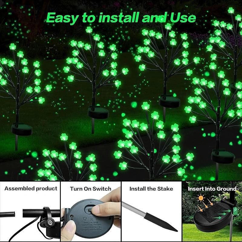 20 LED St Patricks Day Decorations Solar Shamrock Stake Lights, Outdoor Shamrock Tree Lights, With Party Gifts Decor-Solar Garden Lights, For St. Patrick's Day Outside Decoration 2026 - $19.49 –P8