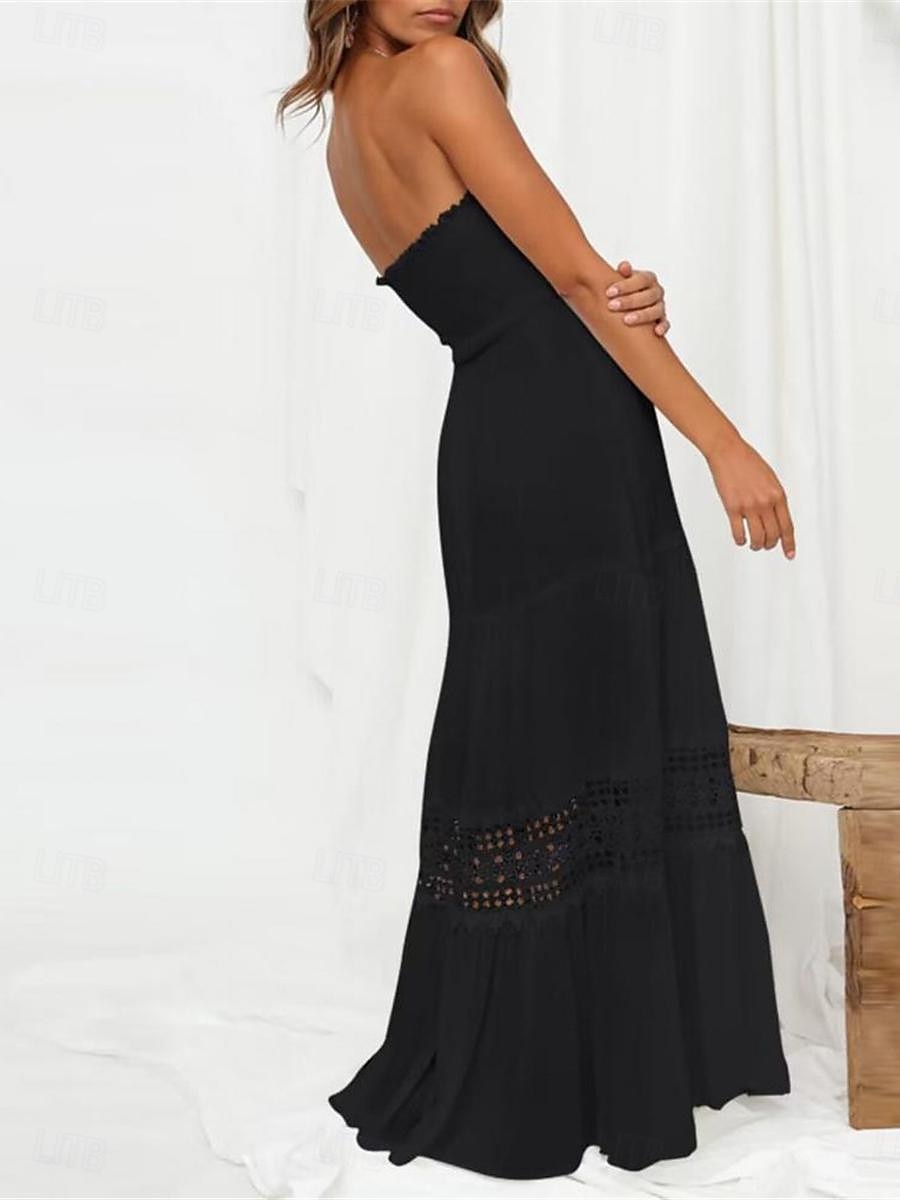 Damen Langes Kleid Maxikleid Weißes Kleid Freizeitkleid Weißes Spitzenhochzeitskleid Boho-Kleid Streetwear Maxi A-Linie Straße Date Lässiger Schnitt Ärmellos Trägerlos Schwarz Weiß Gelb Minzgrün 2025 - $46.99 –P9