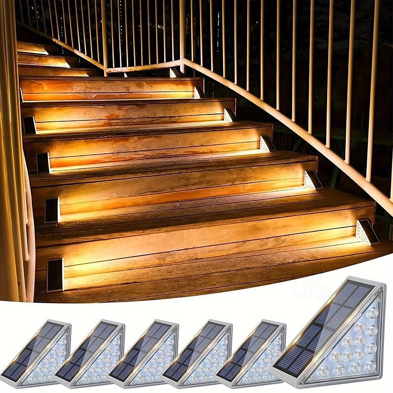 2/6 pezzi luci solari per gradini, luci da esterno triangolari luci solari da ponte ip67 impermeabili luci decorative con accensione automatica per cortile con scale, vialetto, portico, porta d'ingresso, marciapiede, bianco caldo del 2025 a $29.99 –P7
