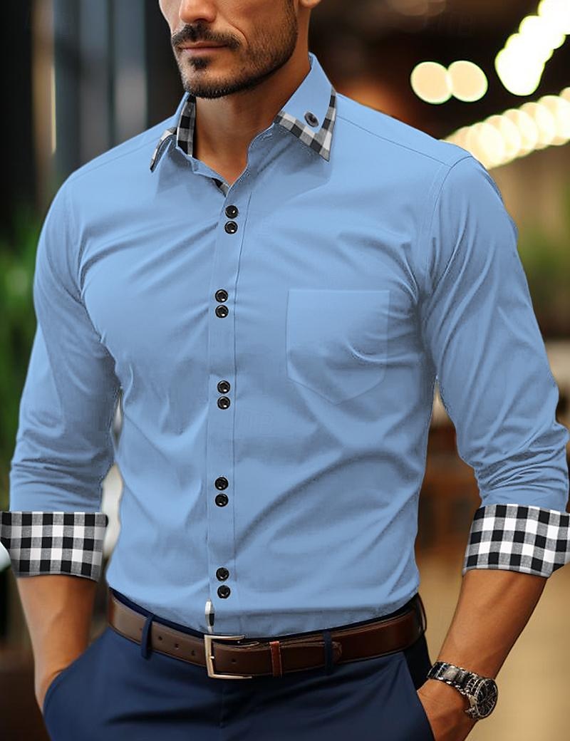 Herren Hemd Sommerhemd Oberhemd Knopfhemd Lässiges Hemd Schwarz Weiß Rosa Wein Marineblau Langarm Plaid Farbblock Kargen Täglich Urlaub Patchwork Bekleidung Baumwolle Baumwollmischung Modisch 2025 - $22.99 –P8