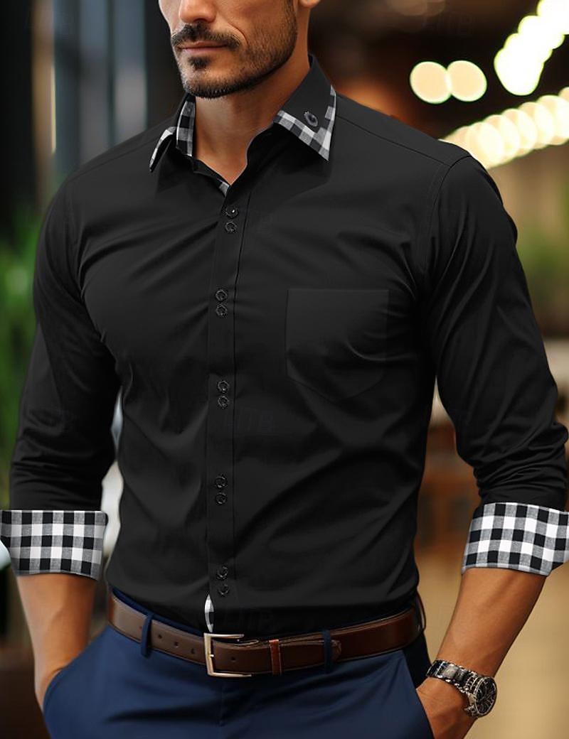 Herren Hemd Sommerhemd Oberhemd Knopfhemd Lässiges Hemd Schwarz Weiß Rosa Wein Marineblau Langarm Plaid Farbblock Kargen Täglich Urlaub Patchwork Bekleidung Baumwolle Baumwollmischung Modisch 2025 - $22.99 –P4