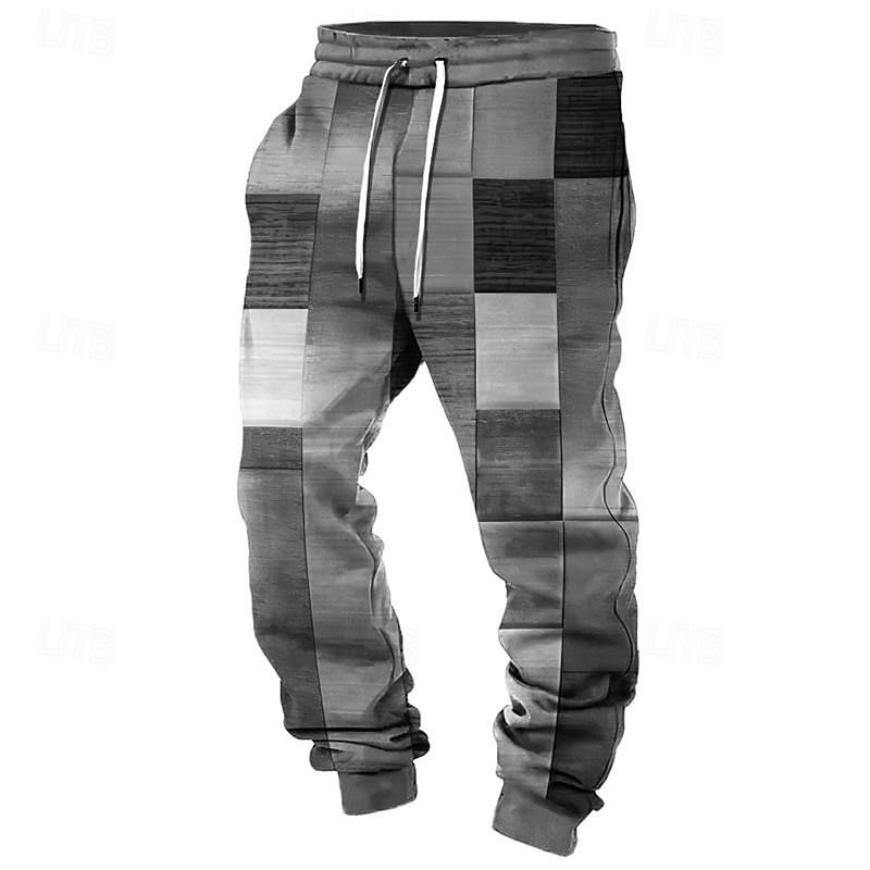 Color Block Men's Casual 3D Printed Sweatpants Elastic Waist