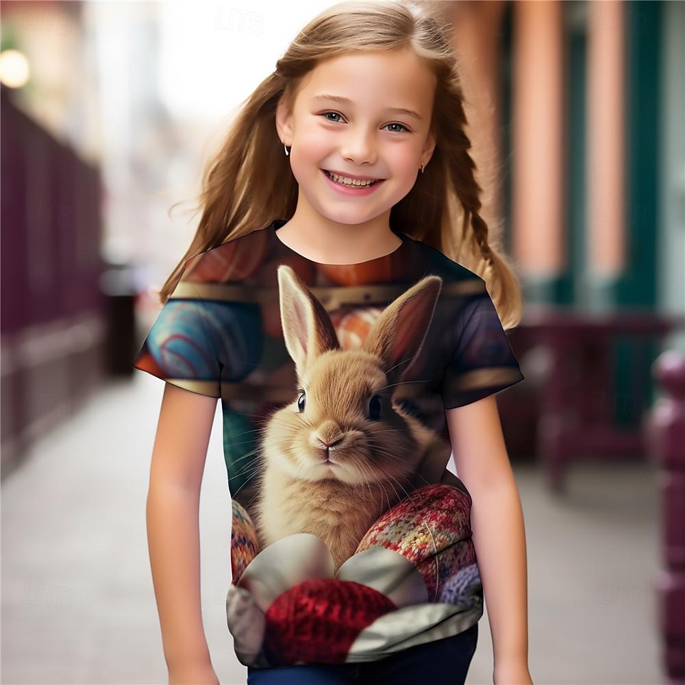 Pâques Fille 3D Lapin Tee-shirts Chemises Manche Courte 3D effet Eté Actif Mode Le style mignon Enfants 3-12 ans Col Ras du Cou Extérieur Casual du quotidien Standard de 2026 ? $15.49 –P3
