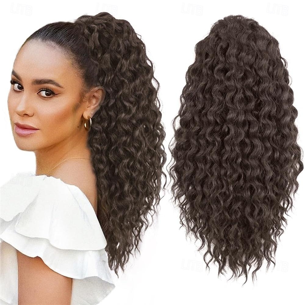 extension de queue de cheval texture yaki queue de cheval bouclée avec cordon de serrage pour femmes noires 20 pouces de long clip bouclé ondulé en queues de cheval fausses queues de cheval extensions de 2025 ? $11.99 –P2