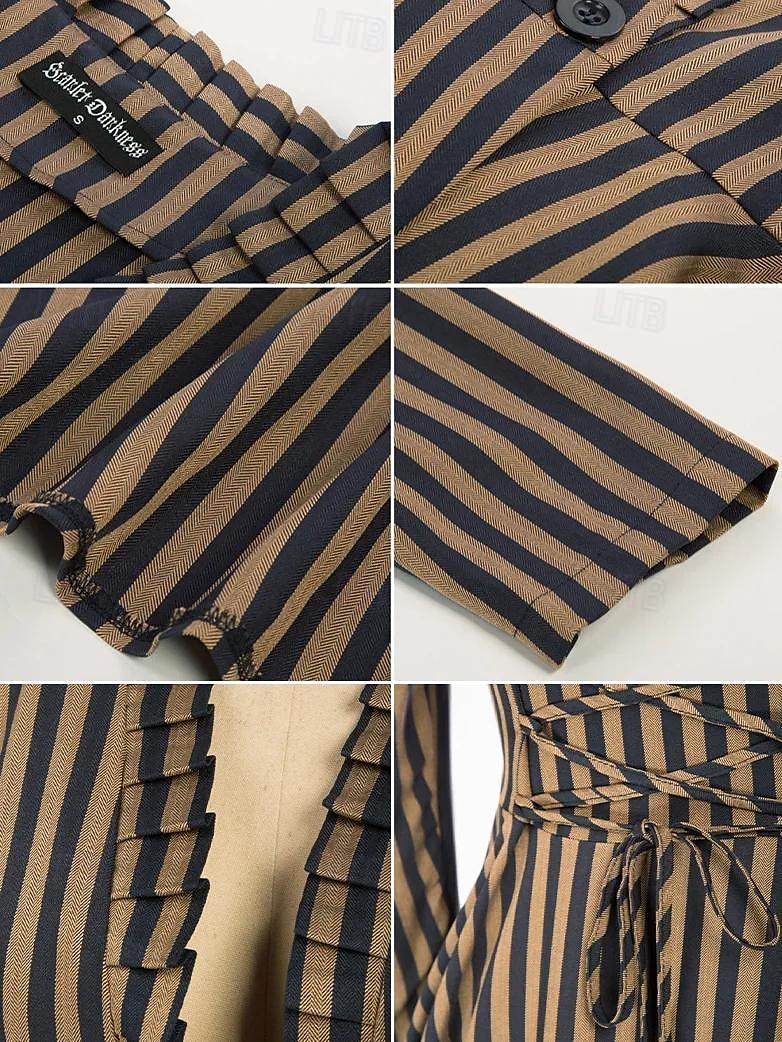 Punk & Gothic Medieval Renaissance Dress Coat Cosplay Costume Goth Girl Striped Women's Royal Steampunk Halloween Carnival Masquerade Daily Wear Adults' Coat 2025 - $35.99 –P3