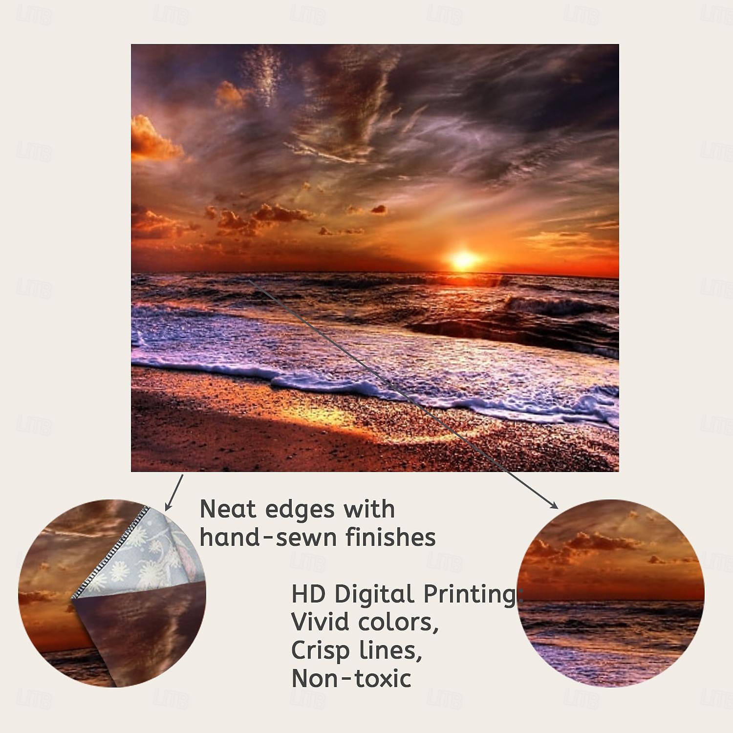 2026年 壁のタペストリーアートの装飾毛布カーテンピクニックテーブルクロスぶら下げ家の寝室のリビングルーム寮の装飾風景ビーチ海海波日の出日没バラ色の雲  コレクション – $20.99 –P3