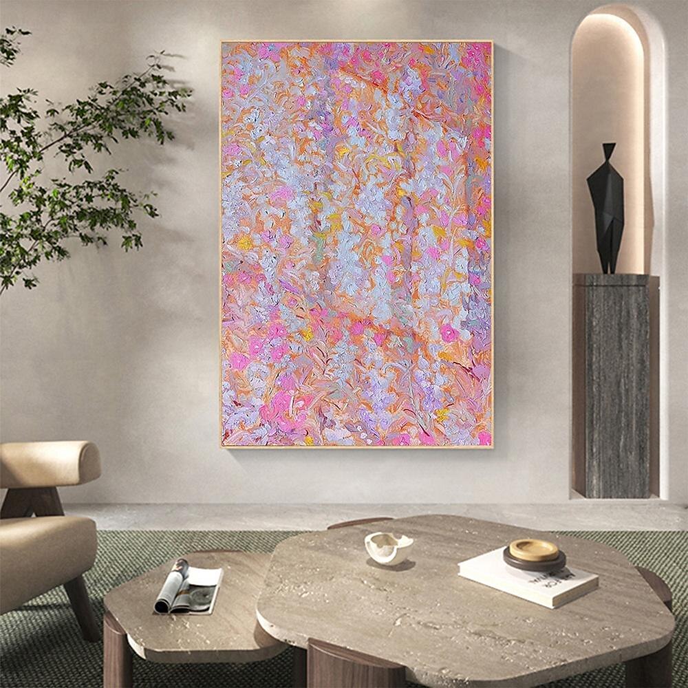 handgemaltes abstraktes rosafarbenes Blumenölgemälde auf Leinwand, handgefertigtes Blumenölgemälde, Wandkunst, Gemälde, moderne Malerei, Frühlingskunstwerk, Wanddekoration für Wohnzimmer, 2025 - $183.99 –P5