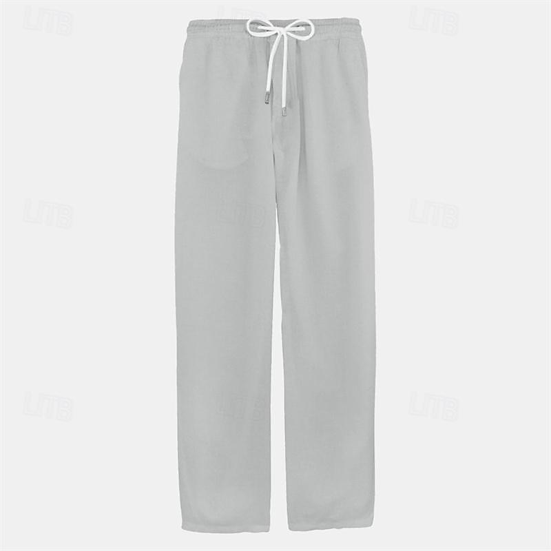 Men's Linen Pants Trousers Summer Pants Drawstring Pocket Elastic Waist Plain Comfort Breathable Daily Vacation Holiday Fashion Classic Style Green Khaki Micro-elastic 2026 - $18.99 –P16