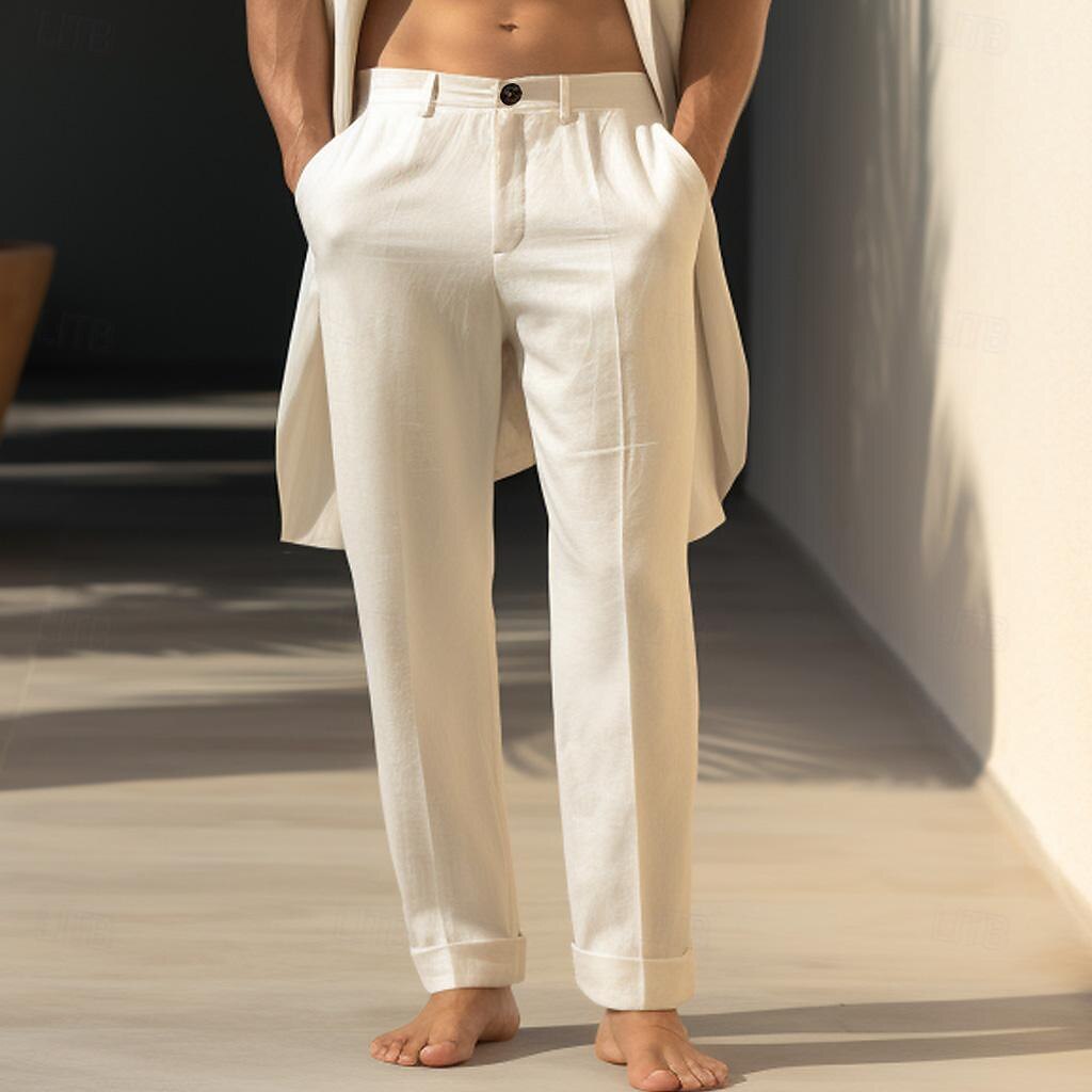 40 % Leinen Herren Leinenhose Hose Hosen Sommerhosen Tasche Gerade geschnitten Glatt Atmungsaktiv Komfortabel Büro / Geschäftlich Täglich Urlaub Klassisch Brautkleider schlicht Schwarz Weiß 2025 - $31.99 –P2