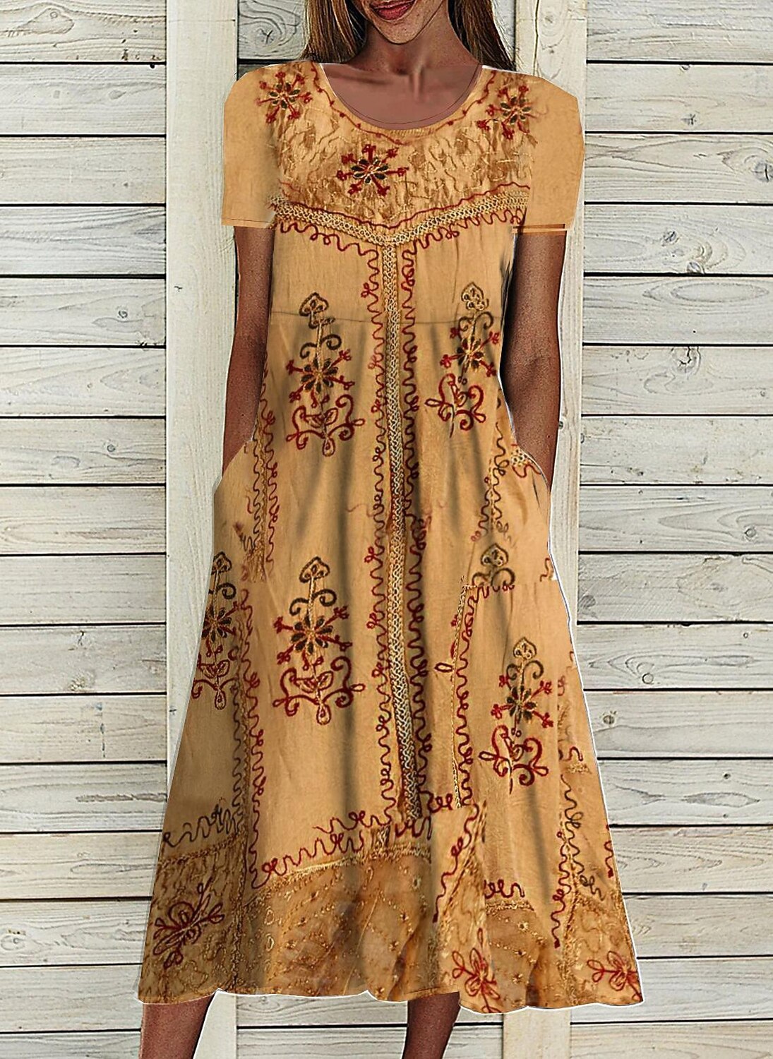 Dam Midiklänning Etnisk klänning Sommarklänning Klänning med tryck Vintage Etnisk Stam Utomhus Dagligen Datum Lös passning Blommig Stam Kortärmad Rund hals Gul Rodnande Rosa Blå Grön Sommar Vår 2025 - $46.99 -P1
