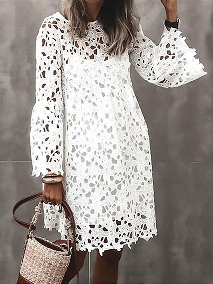 Pentru femei Rochie Mini Rochie albă Rochie de mireasa din dantela alba Rochie Boho Modă În aer liber Fit regulat Simplu Lungime Manșon 3/4 Stil Nautic Negru Alb Vară 2025 - $52.99 –P2