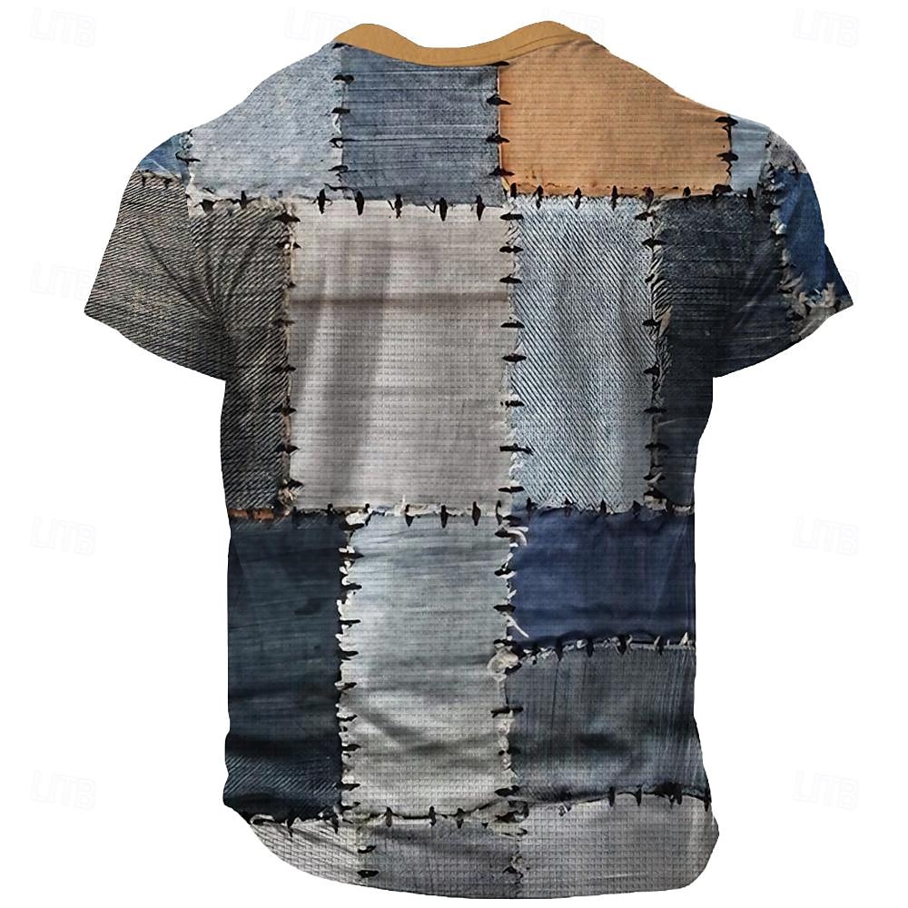 Plaid Faux Patchwork Pattern Men's Casual 3D Print T shirt Tee Henley Shirt Waffle T Shirt Sports Outdoor Casual Daily T shirt Light Blue Blue Sky Blue Short Sleeve Henley Shirt Spring & Summer 2025 - $20.99 –P4