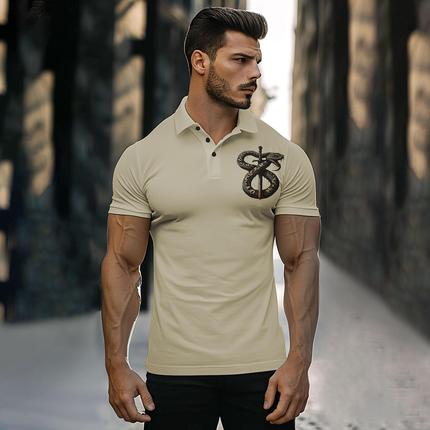 Voor heren Slang Poloshirts Golfshirt Korte mouw Poloshirt Overhemden met kraag Casual Grappig Streetwear Vakantiekleding Feestoutfits Knop 3D-afdrukken Zomer Lente Herfst Zwart Wit Khaki 2025 - $22.99 –P11