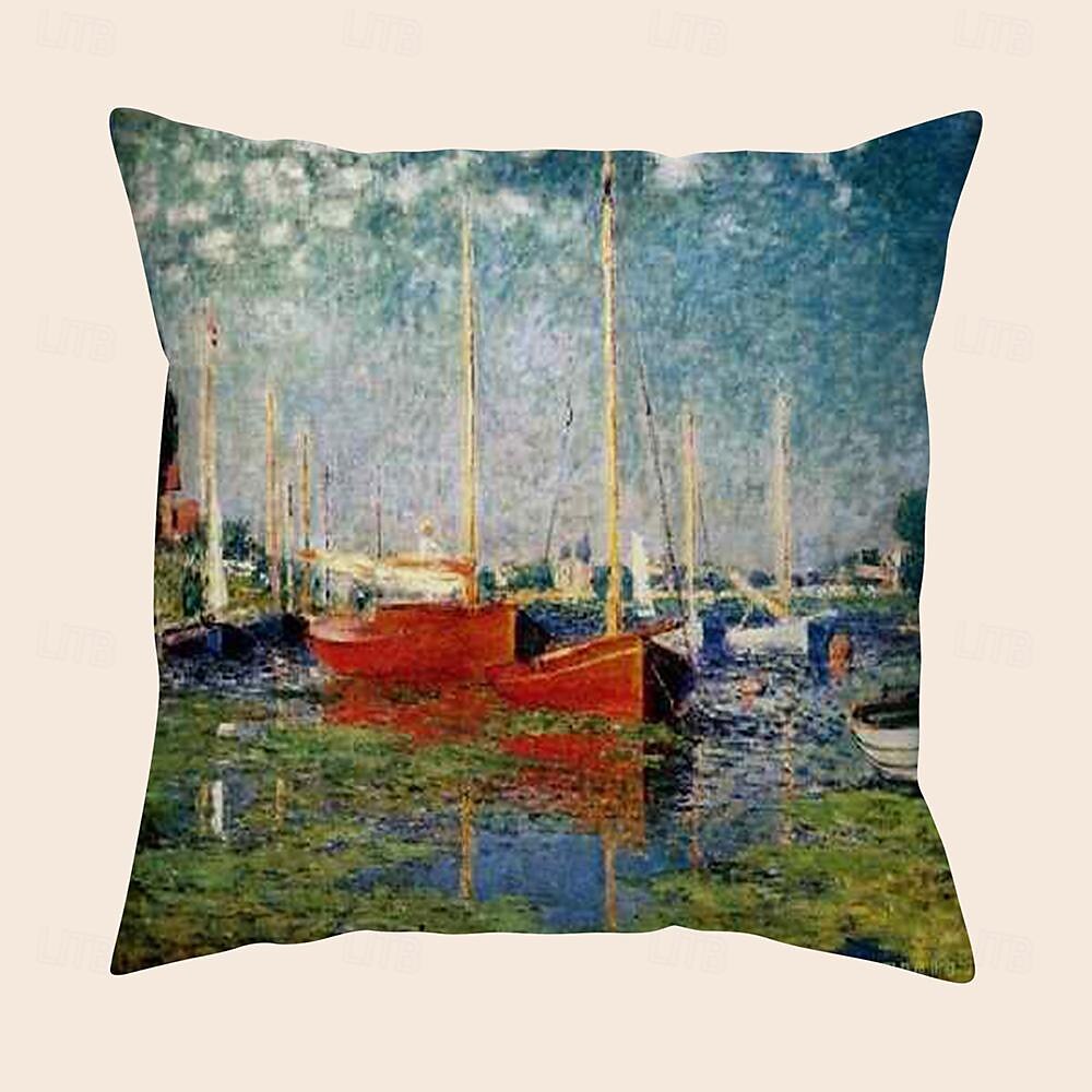 Pintura a óleo vila doca capa de almofada 1 peça curta pelúcia dupla face decoração macia quadrada fronha de almofada fronha sofá quarto lavável de 2025 por $13.99 –P5