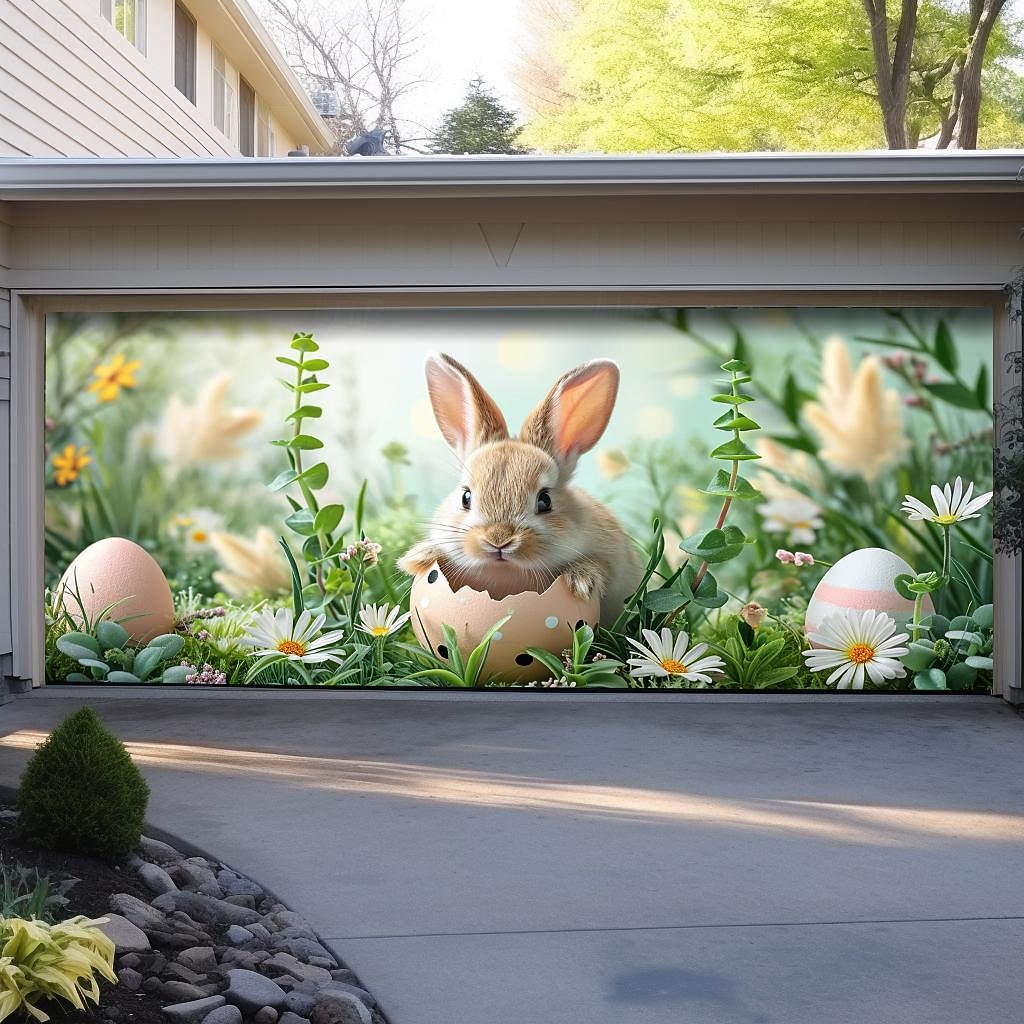 vårspiser kanin utendørs garasjeportdeksel banner vakkert stort bakteppe dekorasjon for utendørs garasjeport hjem veggdekorasjoner arrangement fest parade 2026 - $37.99 –P3