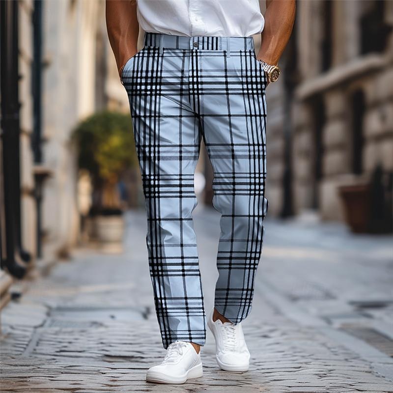 Karierte/karierte Business-Klassiker-Herren-Business-Anzughose mit 3D-Druck, flache Vorderseite, gerades Bein, Polyester-Hose mit mittlerer Taille, Outdoor-Streetwear für die Arbeit, Alltagskleidung, 2025 - $29.99 –P5